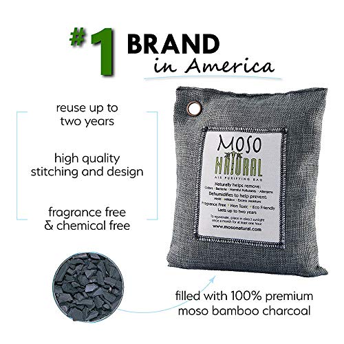 MOSO NATURAL Air Purifying Bag 500g. Odor Eliminator, Odor Absorber for Kitchens and Bedrooms. Charcoal Color