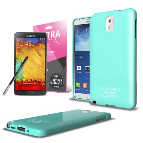 Cellto Premium Galaxy Note 3 Slim Fit Flexible Pearl Shimmer TPU Case Cover & Free HD Screen Protector (Mint)