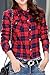 Lasher Women's Button Down Plaid Shirt Warm Long Sleeve Fleece Lined Top Blouse
