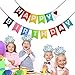 Happy Birthday Rainbow Film Foil Tiaras Party Wearable Favors Headwear, Silver/Rainbow, 12 Count