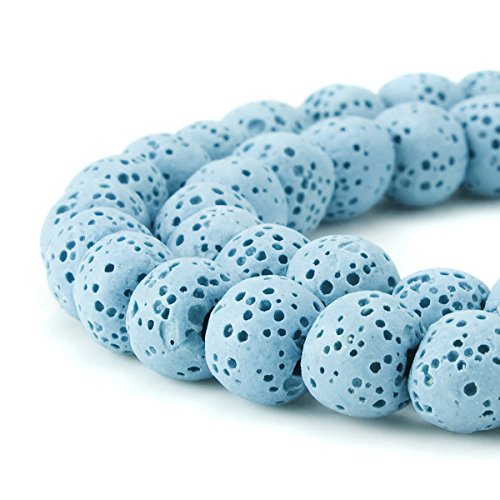 BEADNOVA 8mm Color Lava Gemstone Beads Energy Stone Healing Power Loose Beads for Jewelry Making 48~50pcs (8mm x 1 Strand, Light Blue)