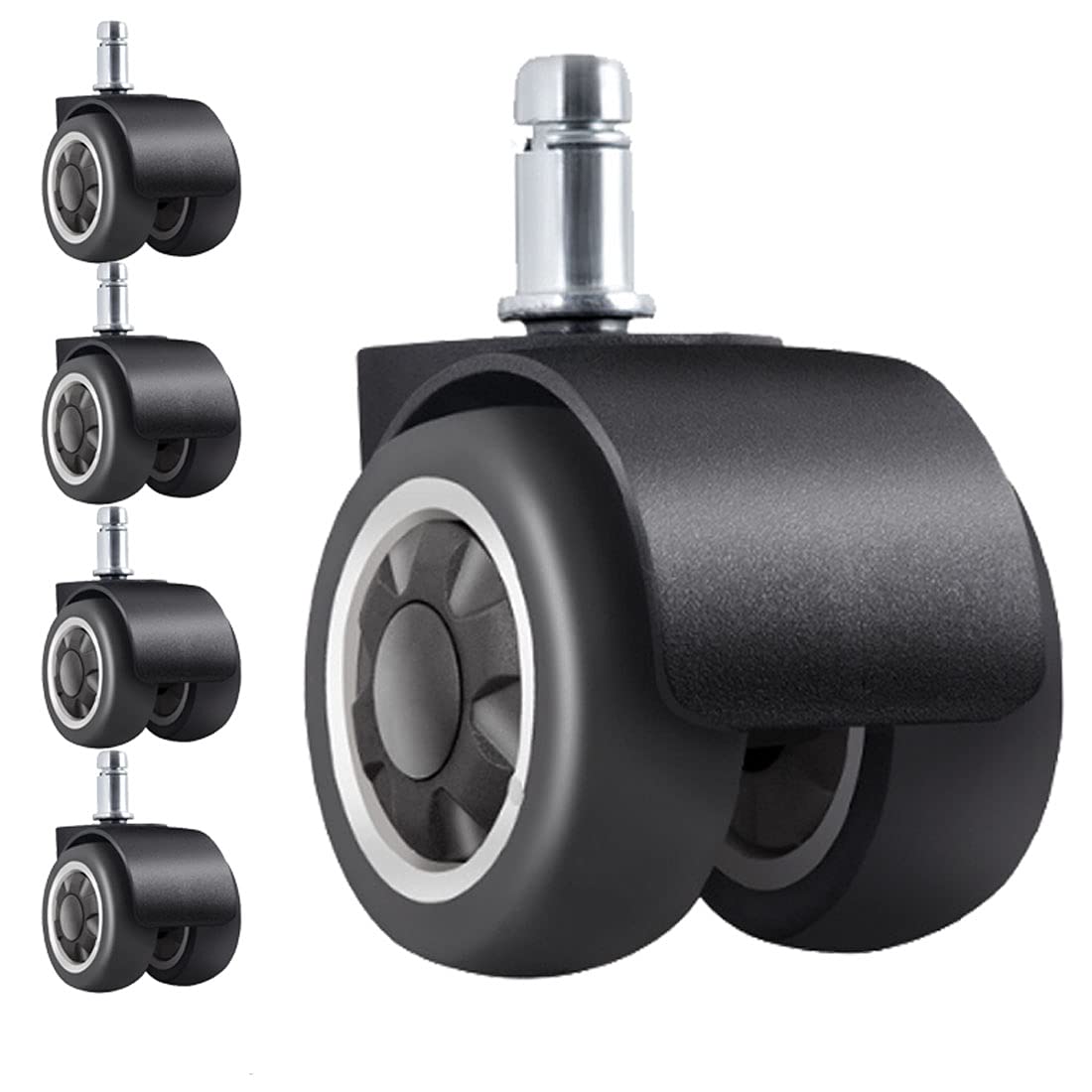 Office Chair Caster Wheel, Rubber Tire Widened Design for Protecting Floors Replaceable Accessories with 11mm x 22mm (7/16" X 7/8") Standard Stem Size Easy Install Set of 5