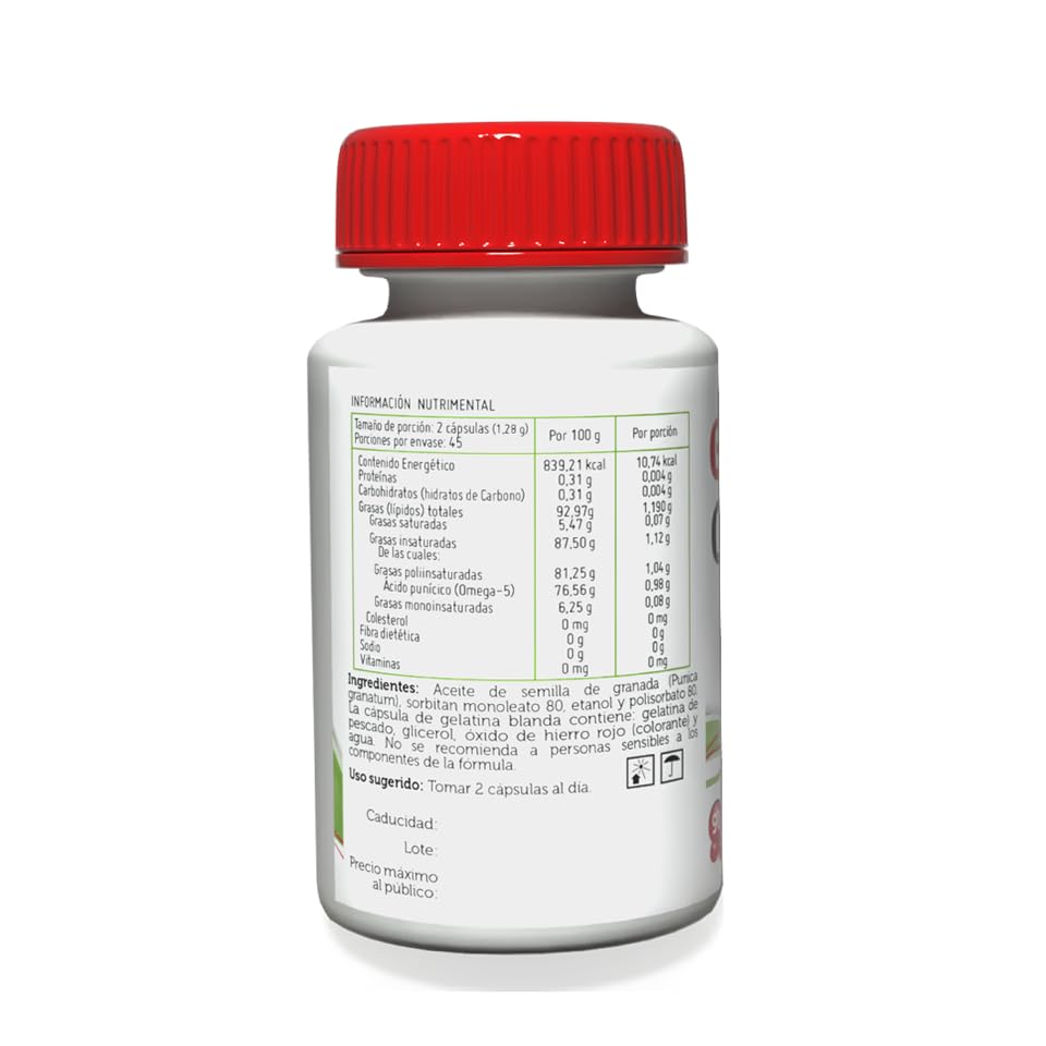 GranaGard omega 5 90 cáps. con Nanotecnología. Cápsulas de aceite de semilla de granada. Antioxidantes natural potenciado por la nanotecnología.