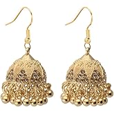 Bohemian CZ Jhumki Bell Beaded Tassel Dangle Drop Earrings for Women Gold Plated Vintage Sparkly Crystal Ethnic Jhumka Chandelier Dangling Statement Hook Traditional Indian Gypsy Fashion Jewelry
