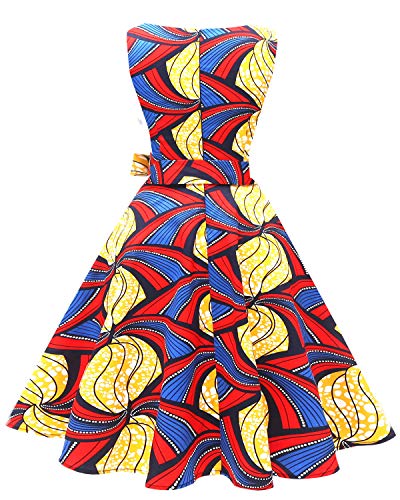 Hanpceirs Women's Boatneck Sleeveless Swing Vintage 1950s Cocktail Dress RedYellowBlue 3X - Thumbnail 2