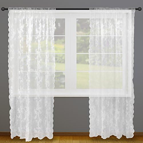 DII Sheer Lace Decorative Curtain Panels for Bedroom, Living Room, Guest Room, or Formaal Sitting Areas, Light & Airy to Filter Sunlight Into Room, (Set of 2, 50 x 63) White Flower Blossom