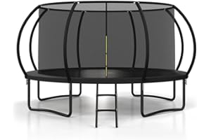 Polar Aurora 10FT 12FT 14FT 16FT Outdoor Trampoline with Safety Enclosure Net, Thickened Spring Pad，ASTM Approved Recreational Trampoline for Kids and Adults,Anti-Rust Coated Frame and Thickened Mat