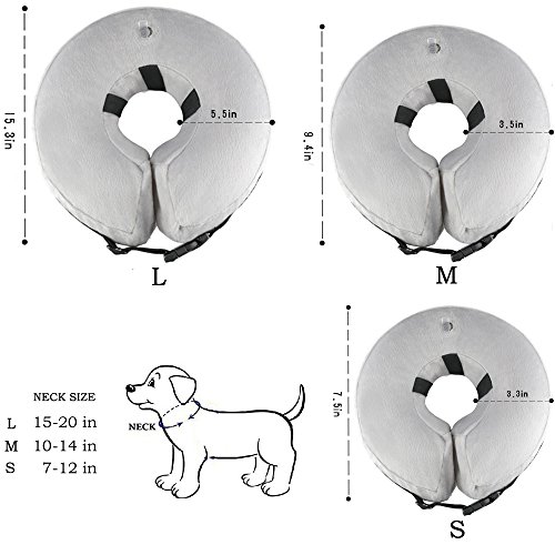 Neepanda Protective Inflatable Dog Collar, Adjustable Buckle Length Soft Pet Recovery E-Collar Cone for Small Medium Large Dogs, Prevent Pets From Touching Biting Injuries Rashes and Wounds (Grey) (M)