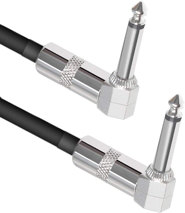LoongGate Short Guitar Patch Cables 90 Degree Angled, Right Angle 1/4" TS To Right Angled 1/4" TS Instrument Cables For Effect Pedals (0.3m/12 inch, Silvery)
