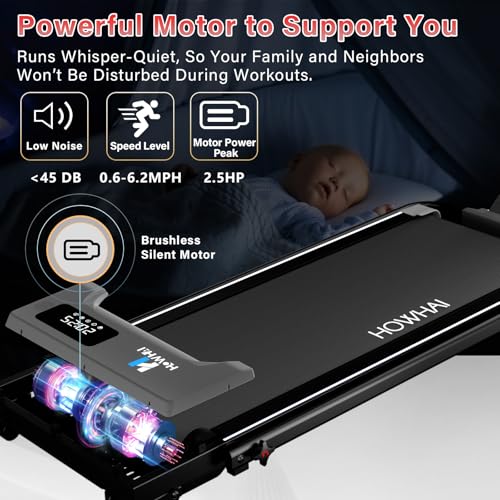 Walking Pad, HOWHAI Treadmill with Incline, Brushless 2 in 1 Foldable Under Desk Portable Treadmills for Home/Office with App, Bluetooth Music, Remote Control & LED Display (300lbs Capacity)