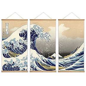 3 Panel Hanging Poster with Wood Frames Japanese...