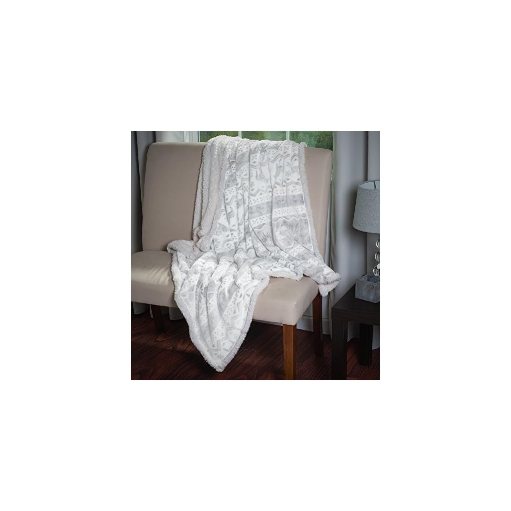 Bedford Home Light Grey Fleece Sherpa Throw BlanketSnowflakes LAVORIST