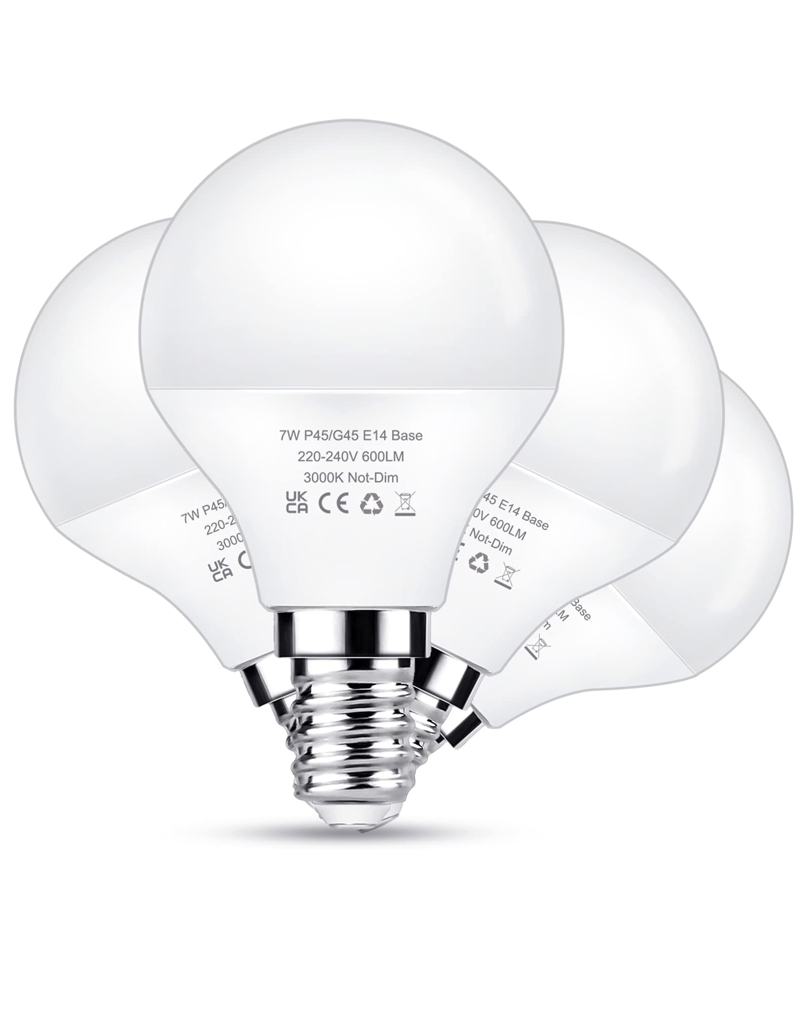 Flaspar E14 LED Light Bulb 60W Equivalent, 7W Small Edison Screw Golf Ball Bulb Warm White 3000K, 600LM SES E14 LED Bulbs, Non-dimmable, Energy Saving Bulbs, 4 Pack