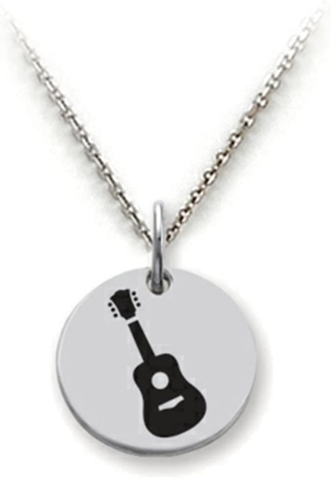 Stellar White Sterling Silver Guitar Disc Pendant Necklace Chain Included