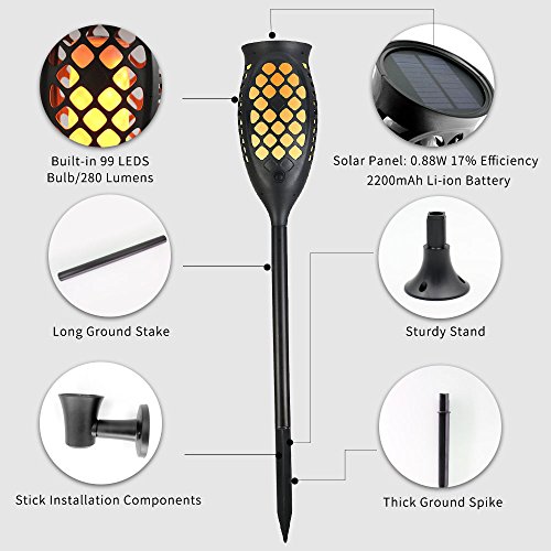 MZD8391 Waterproof Solar Torch Lights, Upgraded Dancing Flame Solar Garden Path Light, Outdoor Garden Decorations Landscape Pathway Light With Auto On/Off Dusk to Dawn (2 Pack) - Thumbnail 4