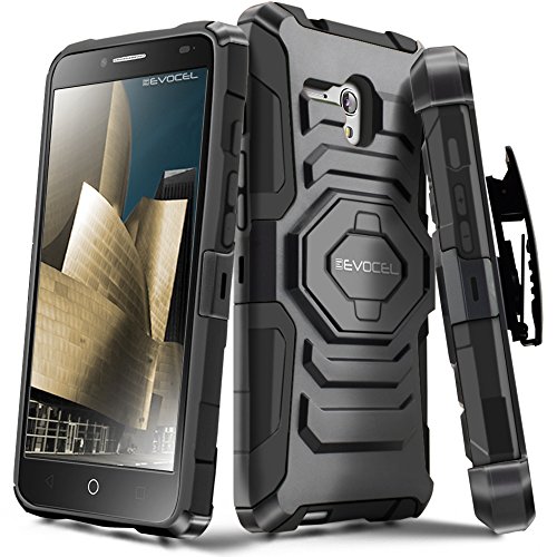 Evocel Alcatel OneTouch Fierce XL [New Generation] Rugged Holster Dual Layer Case [Kickstand][Belt Swivel Clip] For Alcatel OneTouch Fierce XL (2015 Release), Black (EVO-ALFXL-XX01)