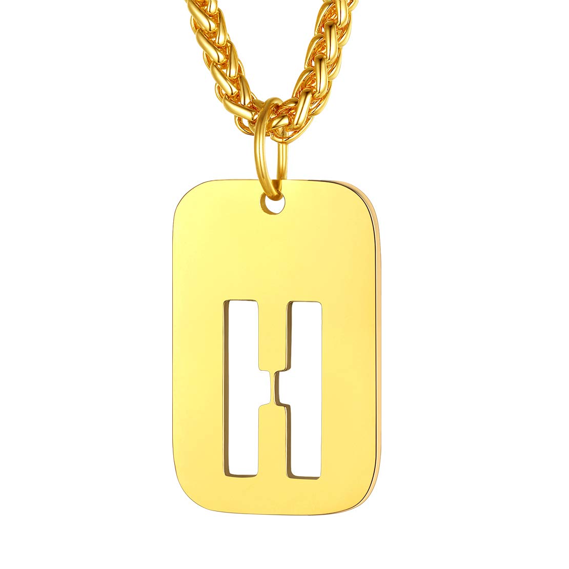 FindChic Dog Tag Chain with Letter for Mens or Womens Chain with Initials H, Stainless Steel Dog Tag Necklace Men Engraved Personalized Mens or Womens Letter Necklace