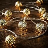 8.5Ft Moroccan Decorative String Lights, 10 LED Warm White Boho Globe Decor | End-to-end Connectable, IP44 Waterproof, Hollow Lantern Decorative String Lights for Bedroom Ramadan Diwali Bohemian Weddings