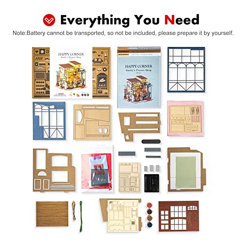 ROBOTIME DIY Dollhouse Kit Mini House with Furnitures Accessories 1:24 Scale Craft Kit - Emily's Flower Shop