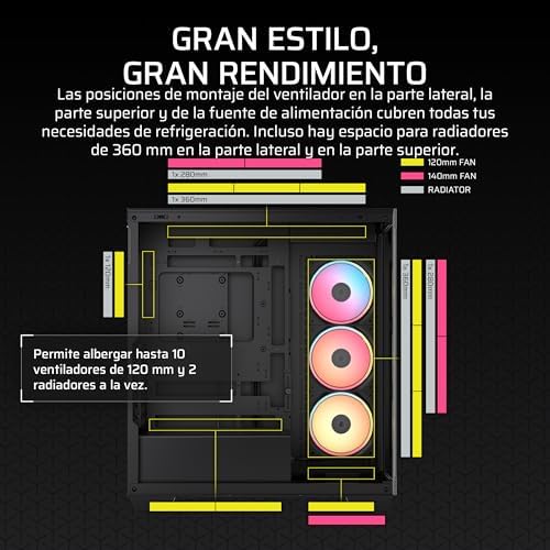 Caixa de PC 3500X LX-R RGB iCUE Link Mid-Tower com painel panorâmico de vidro – Inclui 3X LX120-R RGB e iCUE Link System Hub, pode incluir até 10 ventoinhas de 120mm – Preto