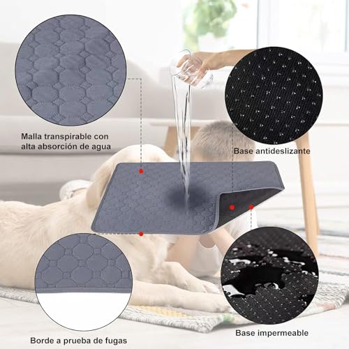2 PCS Almohadillas Lavables para Perros, Impermeable Almohadilla de Entrenamiento,Tapetes Reutilizable de Entrenamiento para Perros, Almohadilla con Antideslizante Inferior para Perro Gatos (50X70CM)