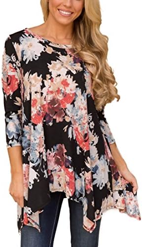 XUERRY Women Plus Size Sleeve Tunic Tops Loose Floral Print Shirt