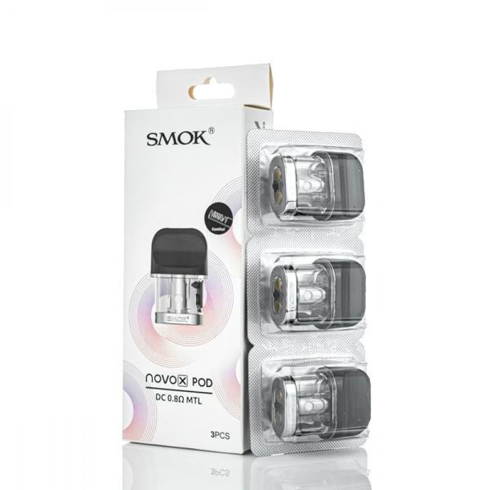 SMOK Novo X Replacement PODs, 0.8 Ohm, DC, MTL, Works with Novo X Vaping Kit, SMOK Vaping PODs, Pack of 3, No Nicotine