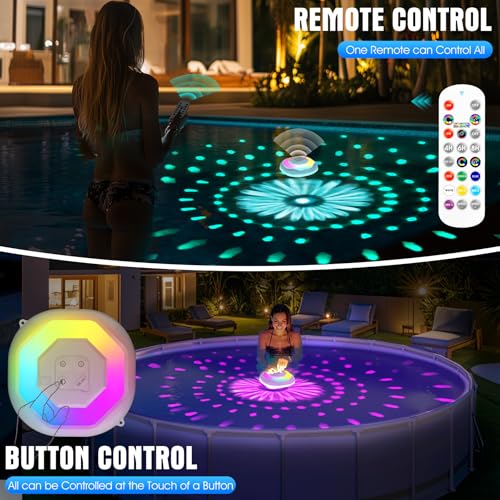 DeeprBetter Floating Pool Light with Remote Control, Rechargeable Wireless LED Pool Lighting with Underwater Light Show, IP68 Waterproof Pool Light, Floating Pool Spa Lamp