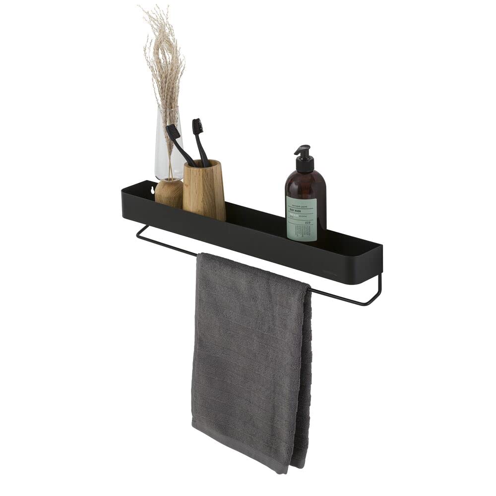 Sealskin Brix Wall Tray with Towel Rail, Metal, Black