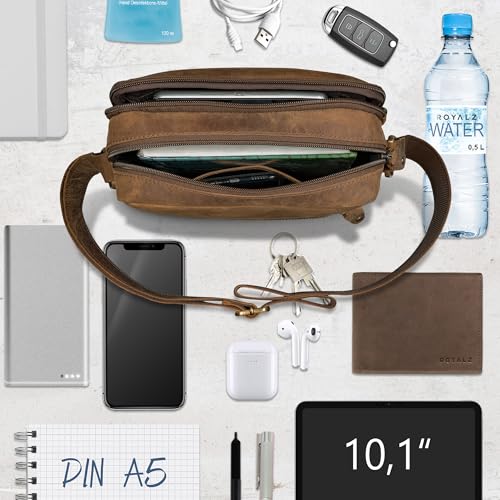 ROYALZ «Chester - Bolso de piel auténtica para hombre, estilo vintage, bolso de hombro pequeño, compacto, mini mensajero como bolso de tiempo libre, bolso de uso diario; color: negro