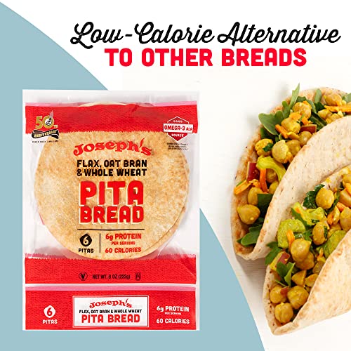 Joseph's Pita Bread Value 3Pack, Flax Oat Bran and Whole Wheat, 7g