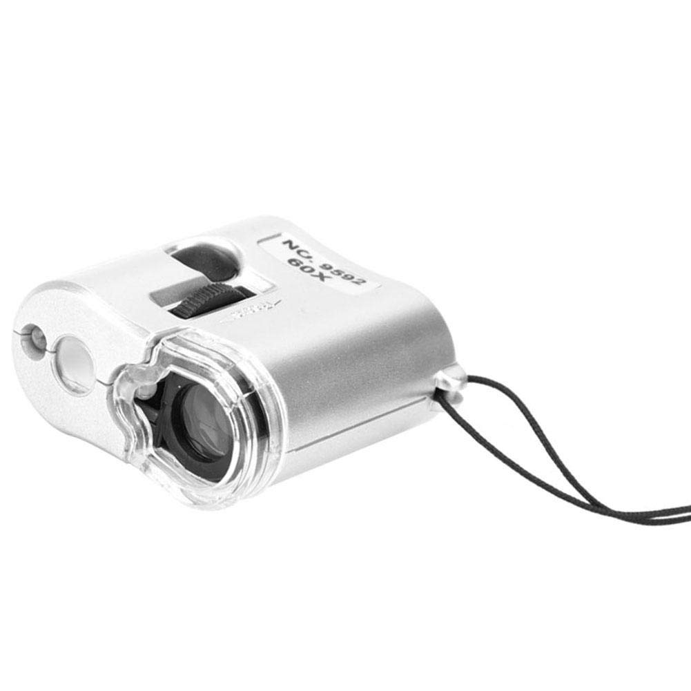 Mini Pocket Microscope 60X Foldable Magnifying Glass with LED Light UV Lamp for Jewelry Coins Stamps Inspection