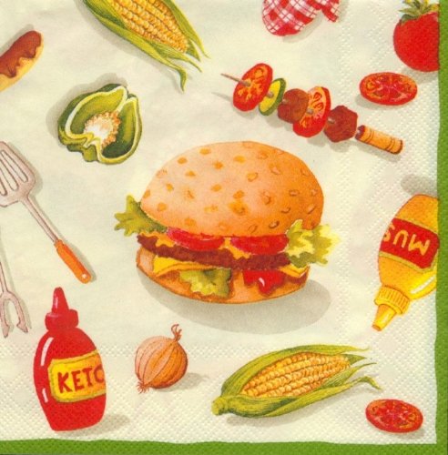 Ideal Home Range 20-Count 3-Ply Paper Cocktail Napkins, Burger Party