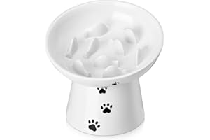 Y YHY Slow Feeder Cat Bowl, Ceramic Cat Slow Feeder Bowl, 6 Inches, Elevated, Anti Vomiting for Dry and Wet Food, White