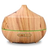 AROVA Aromatherapy Essential Oil Diffuser ,400ML,with Aroma Cool Mist Humidifier ,Adjustable Mist Mode,Auto Shut-off,7 Color Changing LED Light for office home baby - Yellow Wood Grain