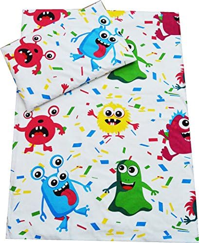 Cot Bed Duvet Cover + Pillowcase 2 Pieces Bedding Set 90 x 120 cm, Many Designs Available (Monsters)