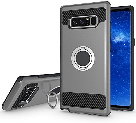 Buyus Galaxy Note 8 Case with Kickstand Ring, Raised Lip Protection for Screen and Camera, Dual Layer Combo Slim Fit Protective Cover, Hard PC Outer Shell+ Soft TPU Shock Absorbing Core (Gray)