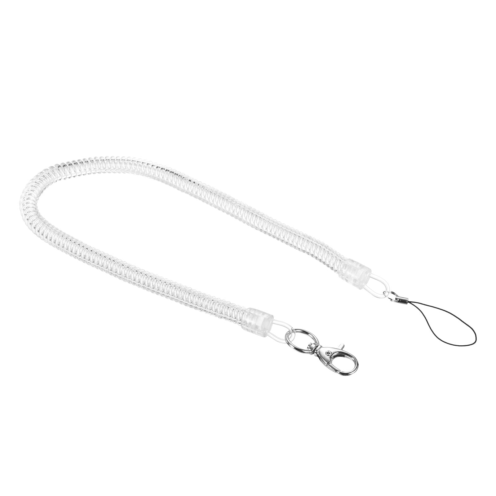 PATIKIL Retractable Coil Spring Keychain Lobster Clasp with Key Ring 460mm, 1 Pack Plastic Spiral Stretchy Cord Strap Snap Hook, Clear
