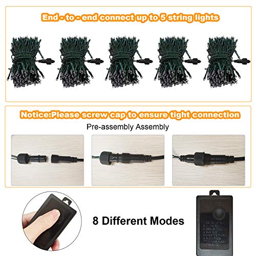 iMato Christmas Lights, 66ft 200 LED String Tree Lights Outdoor Indoor,8 Modes Waterproof Christmas String Light,Dimmable Safe Adapter Remote Decorative Light String for Wedding Parties (Yellow)