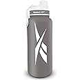 Reebok Stainless Steel Water Bottle With Athletic Design - Insulated Water Bottle 40 oz With Chug Lid - Double Wall Vaccum Insulated Sports Water Bottle, BPA Free (Grey)