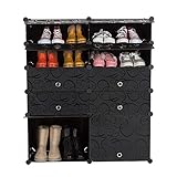 UNICOO - Multi Use DIY Plastic 10 Cube Shoe Rack,Organizer, Bookcase, Shoes Cabinet (2×5 Black with Black Doors)