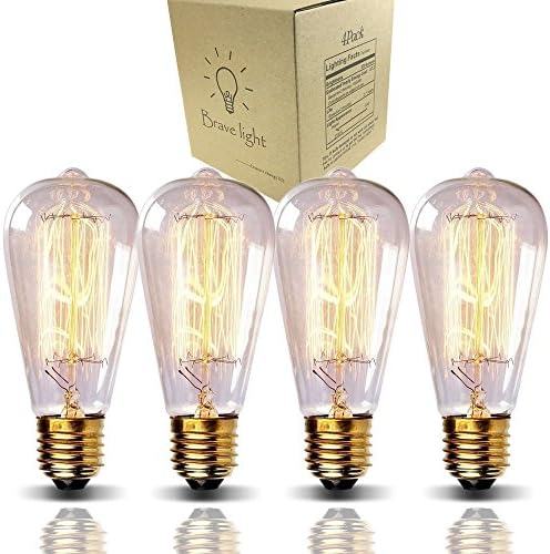 Edison Bulbs 60w ST64, Dimmable Industrial Pendant Filament Light Bulbs with Vintage Antique Style Design for Pendant Lighting, Wall Sconces, Ceiling Fan and Chandeliers -4 Pack
