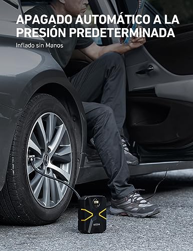 AstroAI Compresor para neumáticos de coche, bomba de aire de 10,3 bar, 12 V CC, con pantalla LCD en tiempo real, presión de los neumáticos preestablecida, desconexión automática, compresor de aire