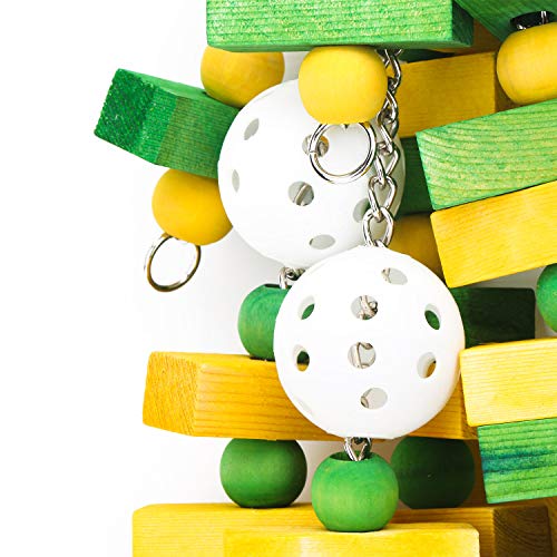 Segarty Parrot Bird Chew Toys, Natural Wooden Blocks Bird Toys with Bells, Pet Bird Toys Cage Accessories for Macaws, African Grey, Parakeets, Cockatiels, Amazon Parrots, Conures and Cockatoos