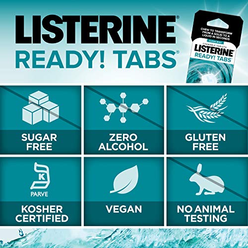 Listerine Ready! Tabs Chewable Mint Tablets with Clean Mint Flavor, Revolutionary 4Hour Fresh