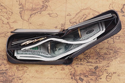 Admetus Men's Genuine Leather Short Zip-around Bifold Wallet Zero Purse Black 6