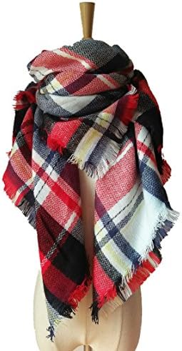 gusuqing Women's Tassels Soft Plaid Scarf Winter Large Blanket Wrap Shawl