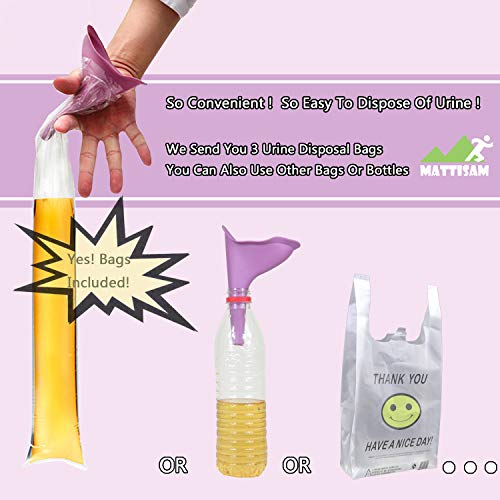 Portable Female Urination Device, Reusable Urinal Funnel | FREE Carry Bag, Disposable Urine Bags | Lets You Pee Standing Up, More Hygienic, Ideal for Camping, Outdoor, Travel, Car, Pregnant Women - Thumbnail 3