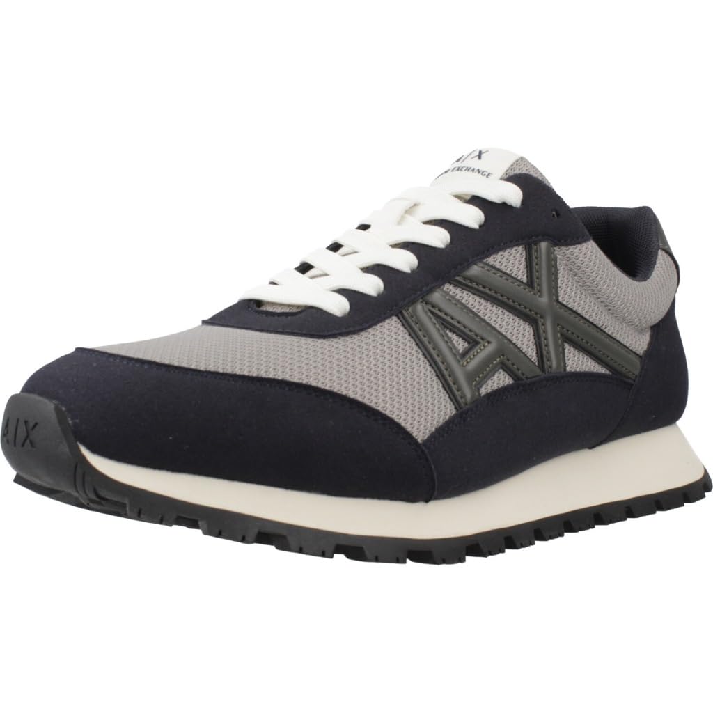 Armani Exchange Men’s Drop Sneaker, Deep Navy/Gray/Chime, 6.5