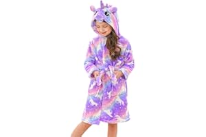 Doctor Unicorn Girls Fleece Hooded Robe Toddler Warm Fuzzy Bathrobe